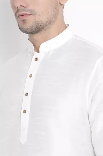 White Silk Blend Kurta Pyjama Set