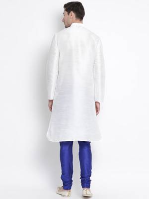 White Silk Blend Kurta Pyjama Set 4