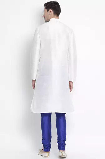 White Silk Blend Kurta Pyjama Set