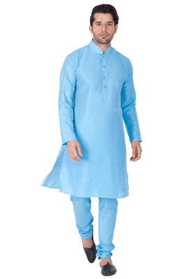 Light Blue Silk Blend Kurta Pyjama Set 1