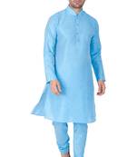 Light Blue Silk Blend Kurta Pyjama Set