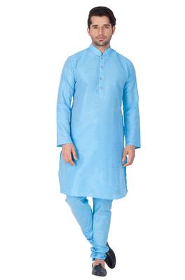 Light Blue Silk Blend Kurta Pyjama Set 2