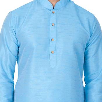 Light Blue Silk Blend Kurta Pyjama Set 3