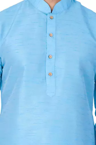 Light Blue Silk Blend Kurta Pyjama Set