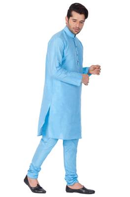 Light Blue Silk Blend Kurta Pyjama Set 4