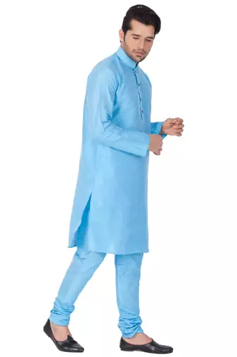 Light Blue Silk Blend Kurta Pyjama Set