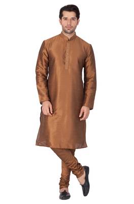 Brown Silk Blend Kurta Pyjama Set 1
