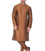 Brown Silk Blend Kurta Pyjama Set