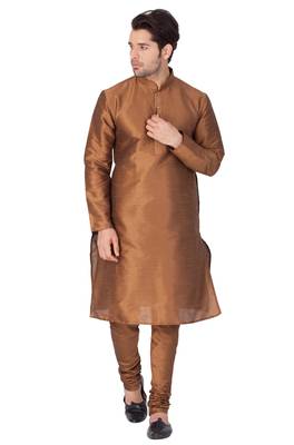 Brown Silk Blend Kurta Pyjama Set 2