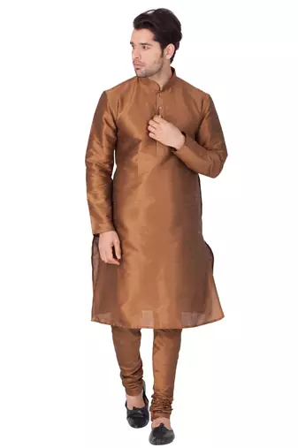 Brown Silk Blend Kurta Pyjama Set