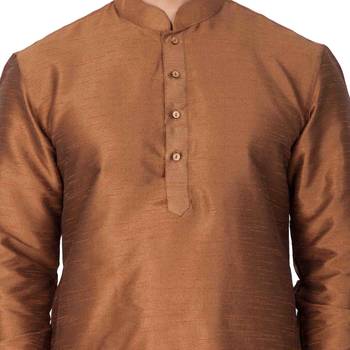 Brown Silk Blend Kurta Pyjama Set 3