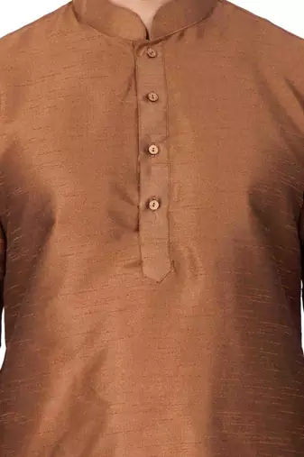 Brown Silk Blend Kurta Pyjama Set