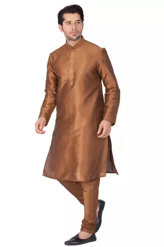 Brown Silk Blend Kurta Pyjama Set