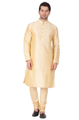 Gold Silk Blend Kurta Pyjama Set 1
