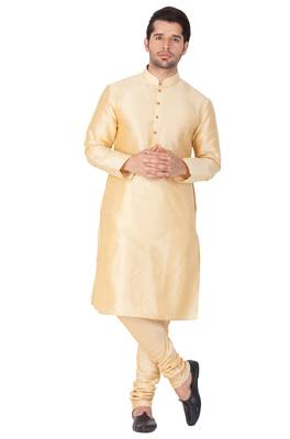 Gold Silk Blend Kurta Pyjama Set 2