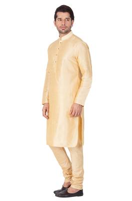 Gold Silk Blend Kurta Pyjama Set 4