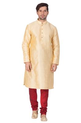 Gold Silk Blend Kurta Pyjama Set 1
