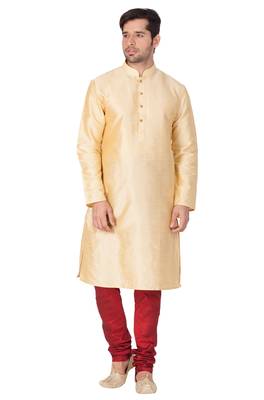 Gold Silk Blend Kurta Pyjama Set 2