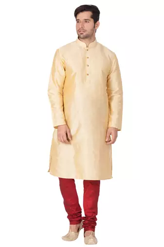 Gold Silk Blend Kurta Pyjama Set