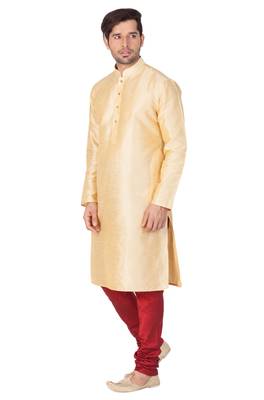 Gold Silk Blend Kurta Pyjama Set 4