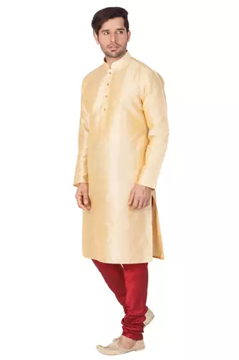 Gold Silk Blend Kurta Pyjama Set