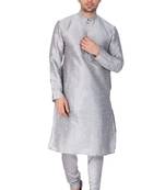 Grey Silk Blend Kurta Pyjama Set