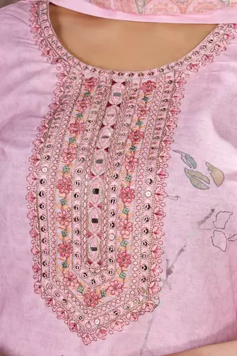 Pink Linen Cotton Embroidered Readymade Trouser Pant Suit