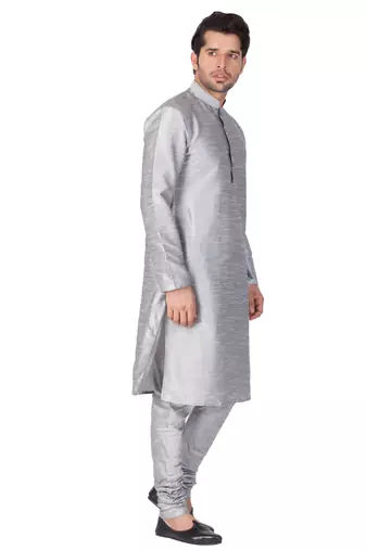 Grey Silk Blend Kurta Pyjama Set