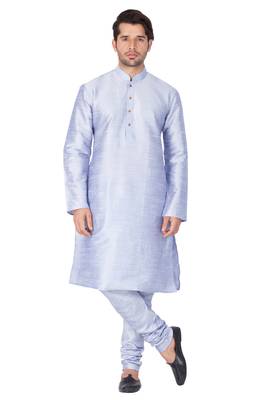 Light Blue Silk Blend Kurta Pyjama Set 1