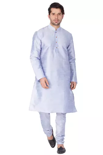 Light Blue Silk Blend Kurta Pyjama Set