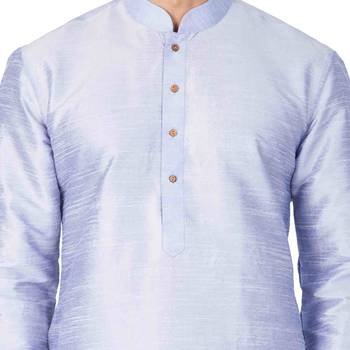 Light Blue Silk Blend Kurta Pyjama Set 3