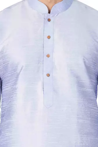 Light Blue Silk Blend Kurta Pyjama Set