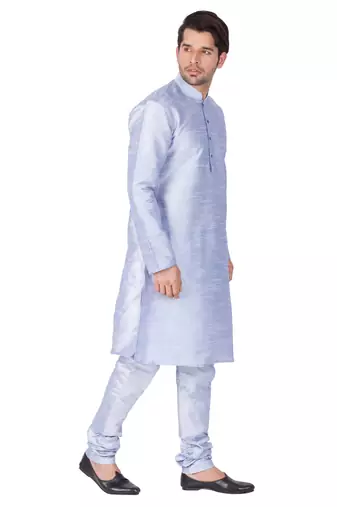 Light Blue Silk Blend Kurta Pyjama Set