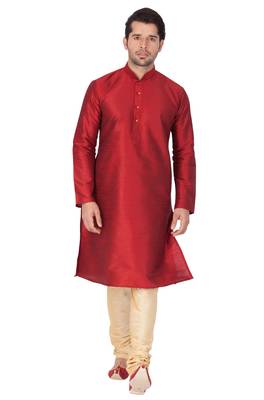 Maroon Silk Blend Kurta Pyjama Set 1