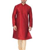 Maroon Silk Blend Kurta Pyjama Set