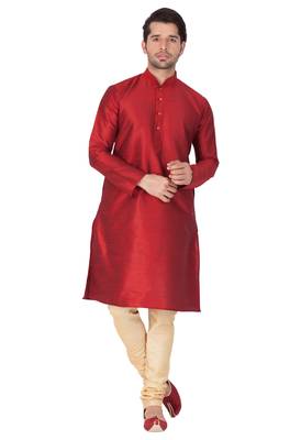 Maroon Silk Blend Kurta Pyjama Set 2