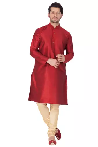 Maroon Silk Blend Kurta Pyjama Set