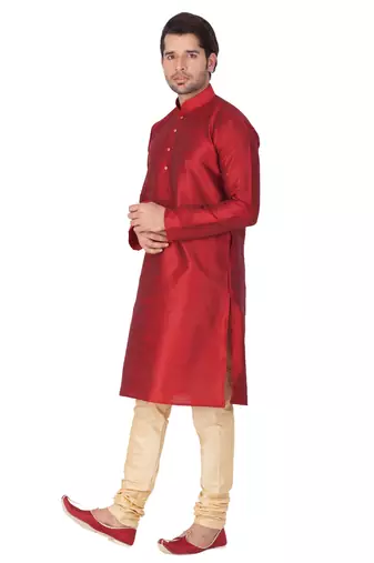 Maroon Silk Blend Kurta Pyjama Set