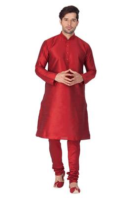Maroon Silk Blend Kurta Pyjama Set 1