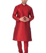 Maroon Silk Blend Kurta Pyjama Set