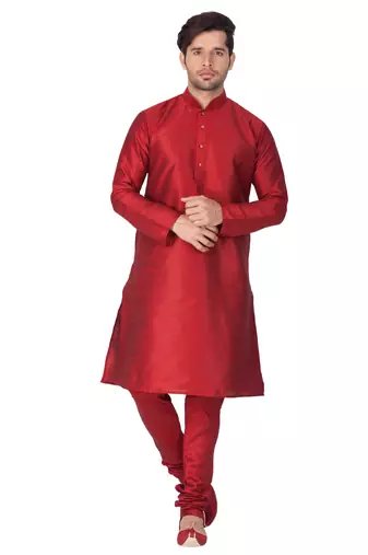 Maroon Silk Blend Kurta Pyjama Set