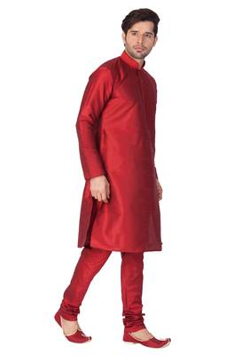 Maroon Silk Blend Kurta Pyjama Set 4