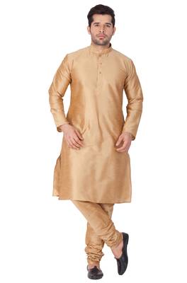 Gold Silk Blend Kurta Pyjama Set 1