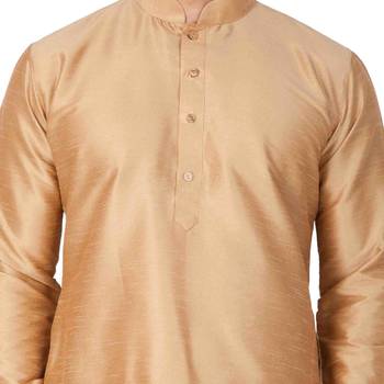 Gold Silk Blend Kurta Pyjama Set 3