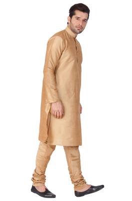 Gold Silk Blend Kurta Pyjama Set 4