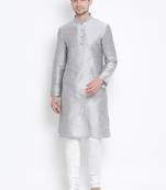 Grey Silk Blend Kurta Pyjama Set