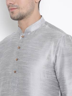Grey Silk Blend Kurta Pyjama Set 3