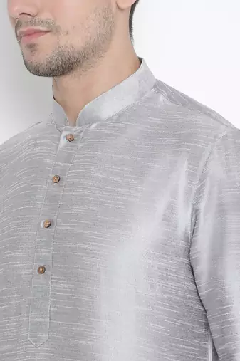 Grey Silk Blend Kurta Pyjama Set