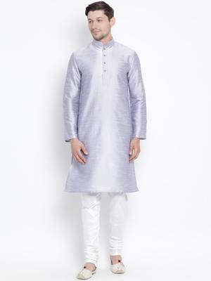 Light Blue Silk Blend Kurta Pyjama Set 1