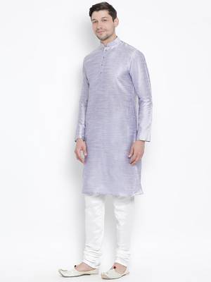 Light Blue Silk Blend Kurta Pyjama Set 2